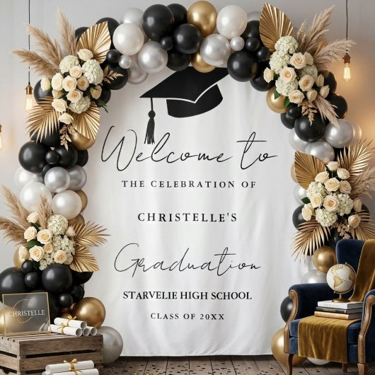 Moderne Casual Script Afstudeerfeest Welkom Wandkleed
