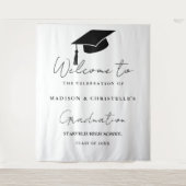 Moderne Casual Script Tweeling Afstudeerfeest Verw Wandkleed (Voorkant)