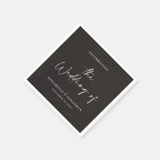 Moderne casual script zwarte typografie bruiloft servet (Hoek)