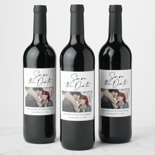 Moderne casual script zwarte typografie bruiloft wijn etiket (Flessen)