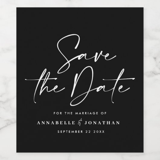 Moderne casual script zwarte typografie bruiloft wijn etiket