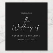 Moderne casual script zwarte typografie trouwwijn wijn etiket (Enkel label)