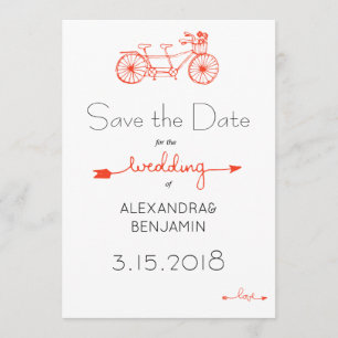 Moderne casual tandem fietsbruiloft save date save the date
