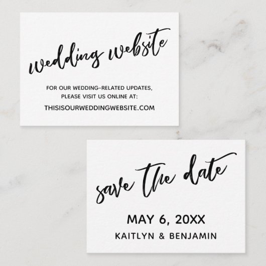 Moderne Casual trouwwebsite en sla de datumkaart o Visitekaartje (Voorkant / Achterkant)