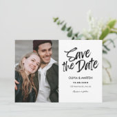 Moderne casual Typografische foto Save The Date (Staand voorkant)