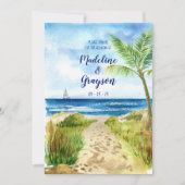 Moderne Casual Waterverf Beach QR Code Weddenschap Kaart (Voorkant)