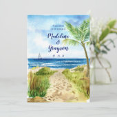 Moderne Casual Waterverf Beach QR Code Weddenschap Kaart (Staand voorkant)