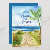 Moderne Casual Waterverf Beach QR Code Weddenschap Kaart (Voorkant / Achterkant)