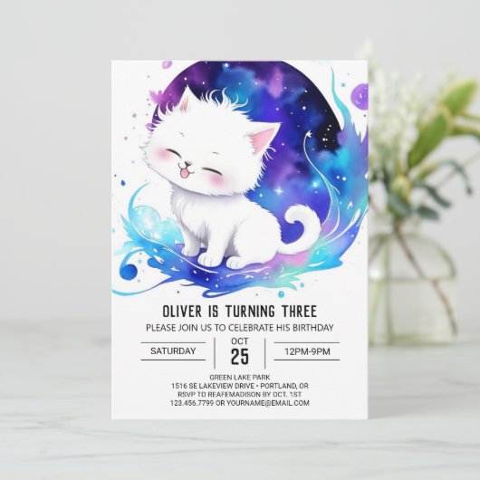 Moderne Cat Whimsy Verjaardag Kaart (Staand voorkant)