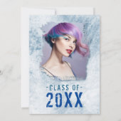 Moderne cel 4 Photo Double Sided Blue Afstuderen Aankondiging (Achterkant)