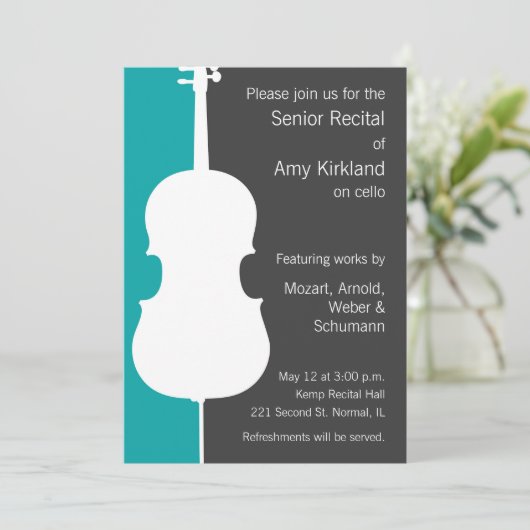 Moderne cello overweging uitnodiging - Blauw (Staand voorkant)