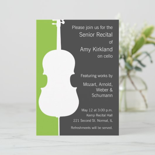 Moderne Cello Overweging uitnodiging - Groen en Gr (Staand voorkant)
