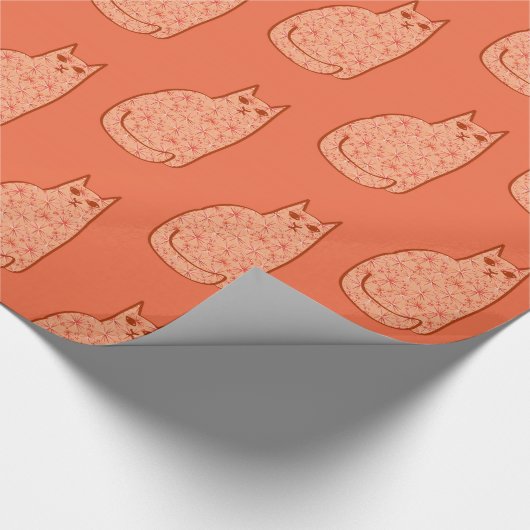 Moderne centrale kat, koraal Sinaasappel en wit Cadeaupapier (Hoek)