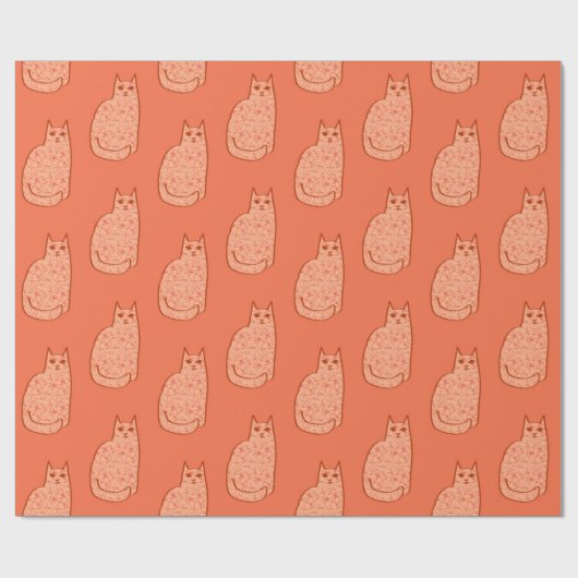 Moderne centrale kat, koraal Sinaasappel en wit Cadeaupapier (Vlak)