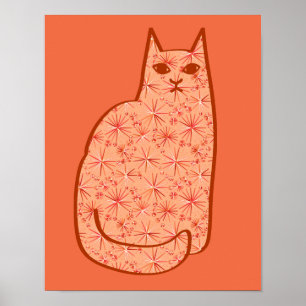 Moderne centrale kat, koraal Sinaasappel en wit Poster