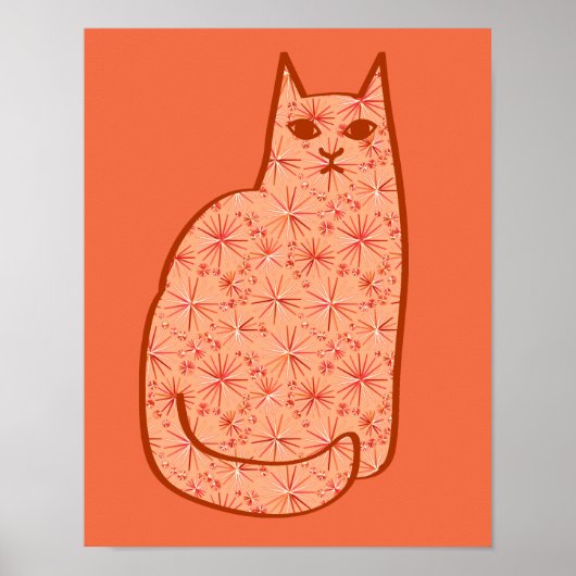 Moderne centrale kat, koraal Sinaasappel en wit Poster (Voorkant)
