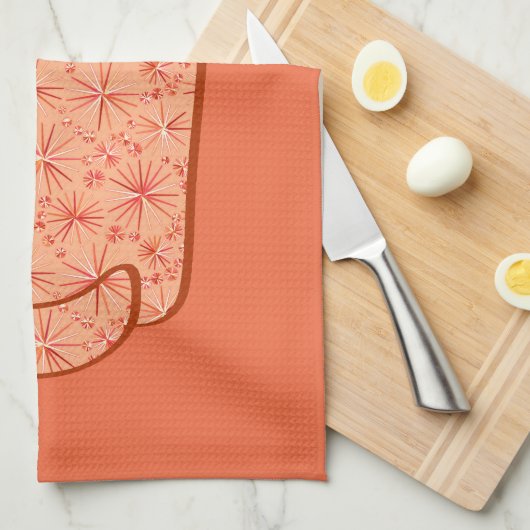 Moderne centrale kat, koraal Sinaasappel en wit Theedoek (Quarter Fold)