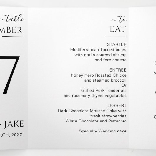 Moderne ceremonie bruiloft feest diner liefdevolle drieluik uitnodiging (Binnenkant midden)