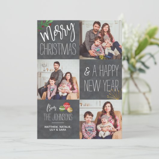 Moderne Chalkboard aangepaste fotofeestdag kerst Feestdagenkaart (Staand voorkant)