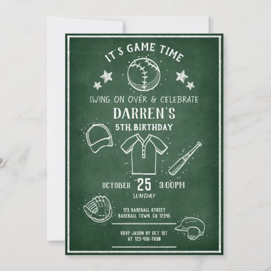 Moderne Chalkboard Baseball All Star Verjaardag Kaart (Voorkant)