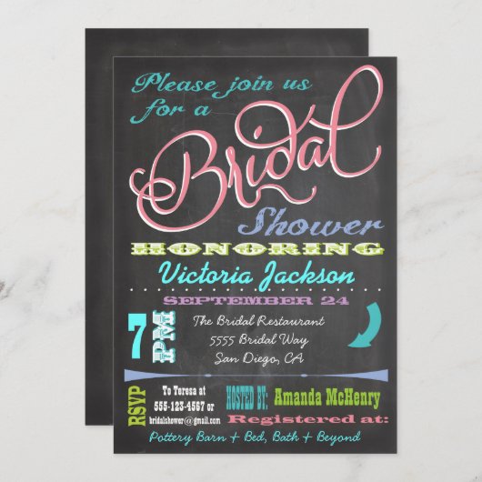 Moderne Chalkboard Bruids Douche Uitnodigingen (Voorkant / Achterkant)