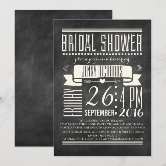 MODERNE CHALKBOARD BRUIDSDOUCHE UITNODIGING (Voorkant / Achterkant)