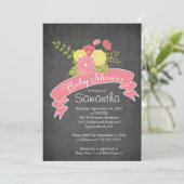 Moderne Chalkboard Floral Baby Douche Uitnodiginge Kaart (Staand voorkant)