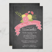 Moderne Chalkboard Floral Baby Douche Uitnodiginge Kaart (Voorkant / Achterkant)