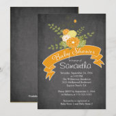 Moderne Chalkboard Floral Baby Douche Uitnodiginge Kaart (Voorkant / Achterkant)