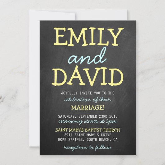 Moderne Chalkboard Typography Wedding Invitations Kaart (Voorkant)