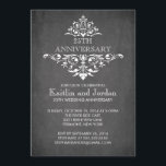 Moderne Chalkboard Vlourish Jubileum Party Kaart<br><div class="desc">Prachtige uitnodiging van een chalkboardfeestje met een fancy bladerblad met een damesbloem op een moderne zwarte achtergrond. In onze winkel verkrijgbaar in een groot aantal moderne en trendy kleuren. Aangepaste bestellingen zijn altijd welkom! Eenvoudig te personaliseren met informatie over je verjaardagsfeest en c3an kan worden aangepast voor een 25e trouwdag,...</div>