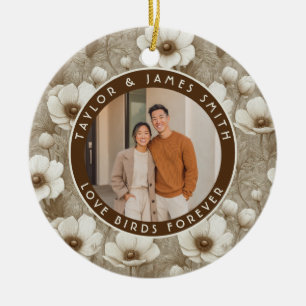 Moderne Champagne Anemoon Betovert Strand Bruiloft Keramisch Ornament