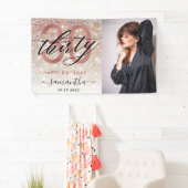 Moderne Champagne Glitter 30th Birthday Foto  Spandoek (Insitu)