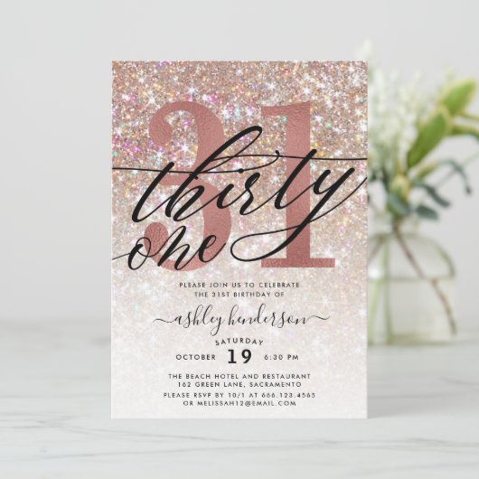 Moderne Champagne Glitter 31e verjaardag uitnodigi Kaart