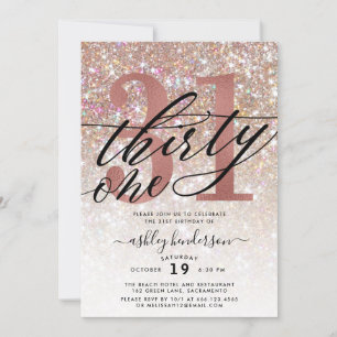 Moderne Champagne Glitter 31e verjaardag uitnodigi Kaart