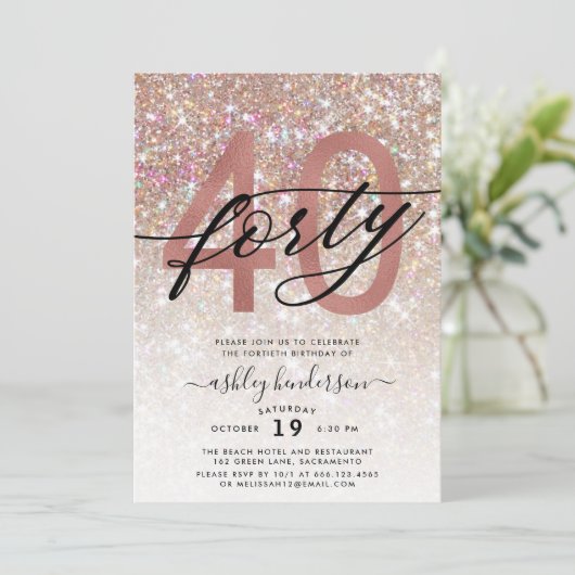 Moderne Champagne Glitter 40e verjaardag Kaart (Staand voorkant)