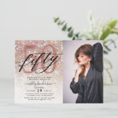 Moderne Champagne Glitter 50e verjaardag foto Kaart (Staand voorkant)