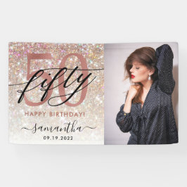 Moderne Champagne Glitter 50th Birthday Foto  Spandoek