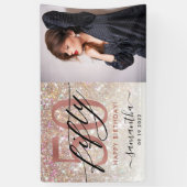 Moderne Champagne Glitter 50th Birthday Foto  Spandoek (Verticaal)