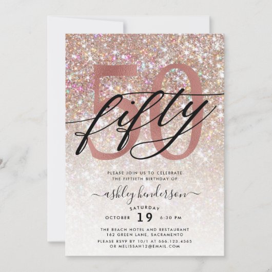 Moderne Champagne Glitter 50th Birthday Kaart (Voorkant)