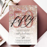 Moderne Champagne Glitter 50th Birthday Kaart<br><div class="desc">Nodig familie en vrienden uit om 50ste verjaardag te vieren met deze chique trendy uitnodigingen. Design met champagne sprankelend glitter textuur,  vijftig in trendy handgeschreven script in zwart en roos gouden kleur. Personaliseer met uw gegevens in blokletters.</div>