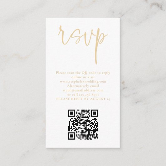 Moderne Champagne Gold Script QR Code Weddenschap  Informatiekaartje (Voorkant)