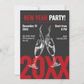 Moderne champagne juicht donkerrood nieuwjaarsfees kaart (Voorkant)