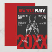 Moderne champagne juicht donkerrood nieuwjaarsfees kaart (Voorkant / Achterkant)