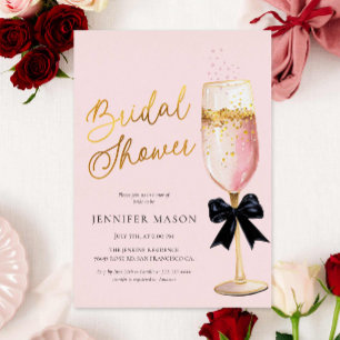 Moderne Champagne Roze Bruiloftsborrel Folie Uitnodiging