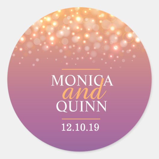 Moderne champagne sparkle bubbels bruiloft sticker (Voorkant)