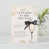 Moderne champagneglas oud-en-nieuwfeestje kaart (Staand voorkant)