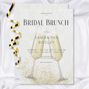 Moderne champagneglazen & glitter bruidsbrunch kaart