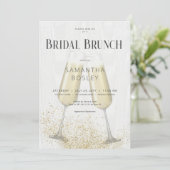 Moderne champagneglazen & glitter bruidsbrunch kaart (Staand voorkant)