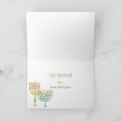 Moderne Chanoeka Blauw Goud Menorah Ster van David Feestdagen Kaart (Binnen)